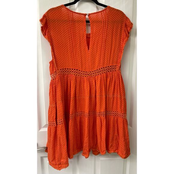 Free People small orange Retro Kitty Crochet Trim Mini Babydoll Tangerine Dress - Picture 3 of 7